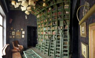 A room with bookshelves