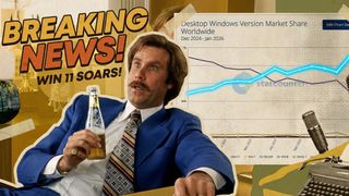 Anchorman meme of Windows 11 market share