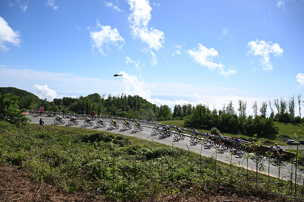 COSENZA, ITALY - MAY 12: A general view of the peloton climbing to Cozzo Tunno (921m) during the 109th Giro d&amp;amp;apos;Italia 2026, Stage 4 a 138km stage from Catanzaro to Cosenza / #UCIWT / on May 12, 2026 in Cosenza, Italy. (Photo by Tim de Waele/Getty Images)