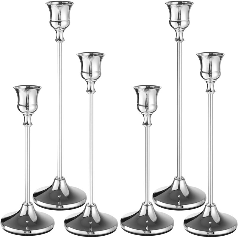 Rosdorf Park Set of 6 Silver Taper Candle Holders | Wayfair
