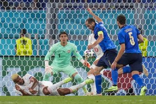 Italy’s Giorgio Chiellini, second right, had a goal rightly disallowed for a handball in the build-up