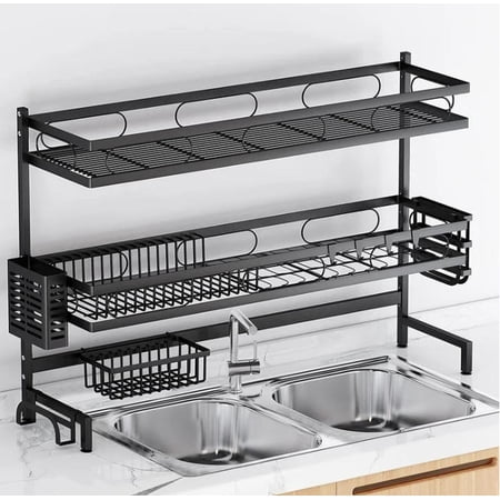 Over the Sink Dish Drying Rack - 3 Tier Rustproof Kitchen Over Sink Shelf With Utensils Holder and One Portable Dish Rack Dish Drainer Foldable Rolling Stainless Steel
