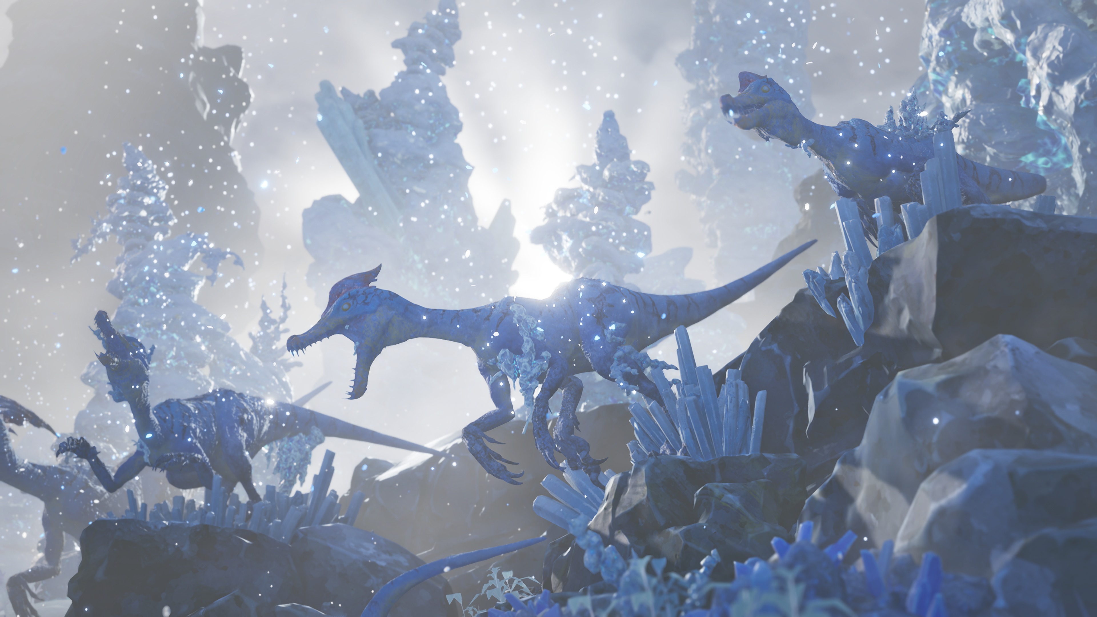 Personally taken screenshot of Velociprey turned to crystal by the Encroachment in Monster Hunter Stories 3: Twisted Reflection