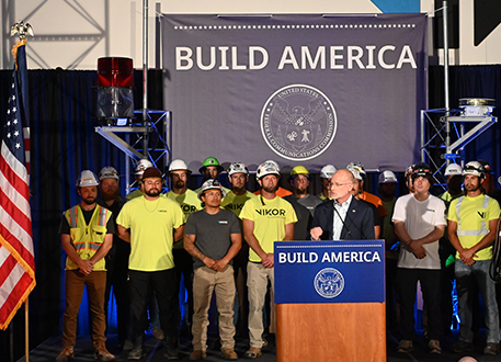 Carr speaking at a tower training facility in South Dakota