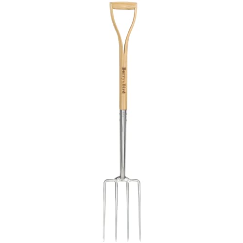 Berry&amp;amp;bird Gardening Digging Fork, 4-Tine Stainless Steel Pitchfork, 43.9&quot; Heavy Duty Spading Fork With D-Grip Handle and Ergonomic Ash Wood Handle for Digging, Planting, Cultivating, Aerating