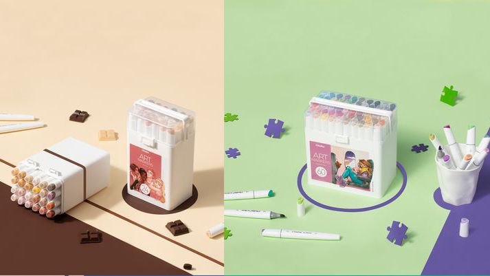 Ohuhu markers on a green/brown background