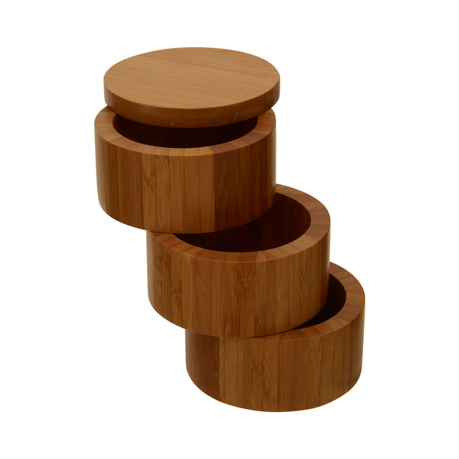 A swivel bamboo storage set