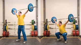 Man demonstrates two positions of the overhead squat