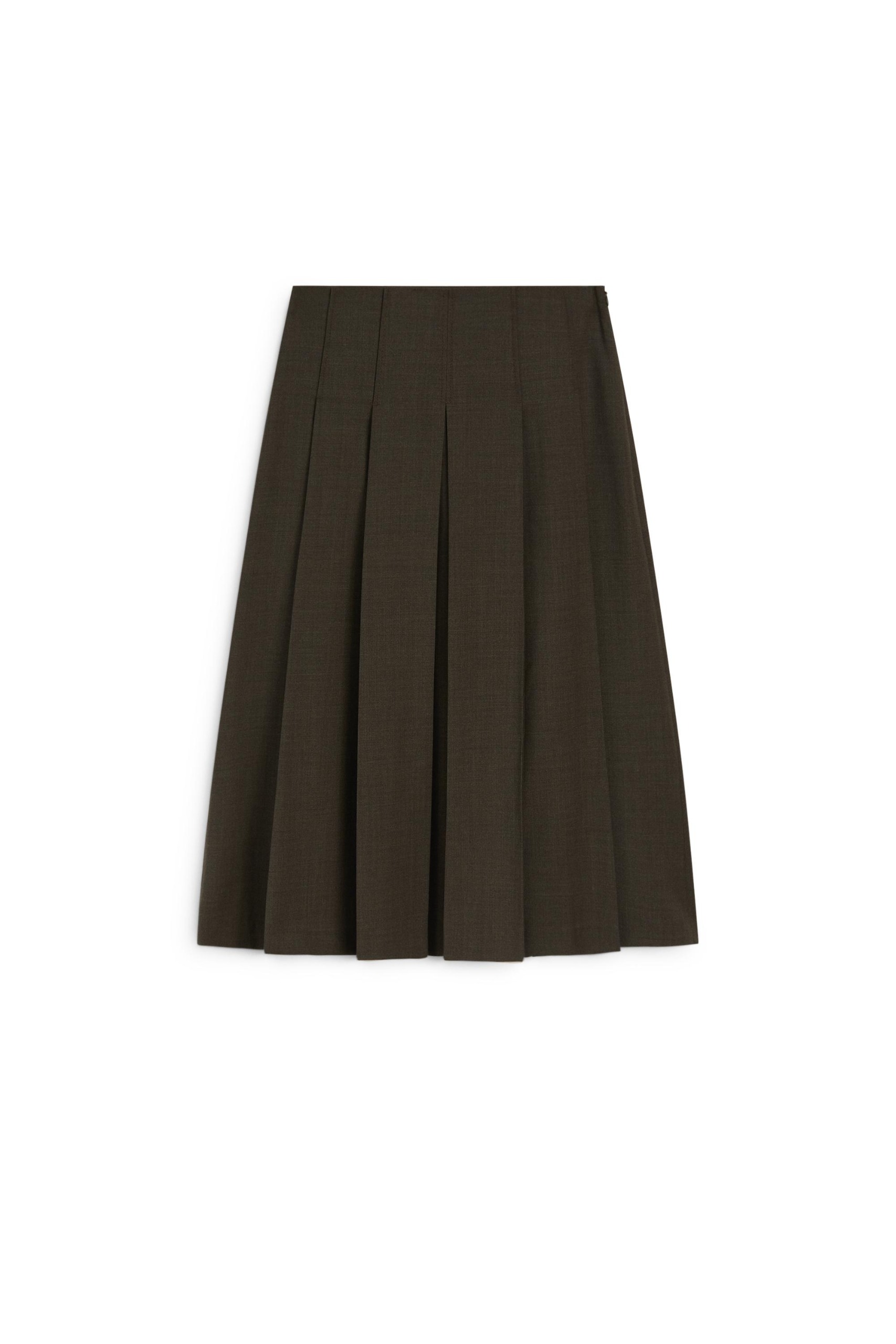 Pleated Wool-Blend Midi Skirt