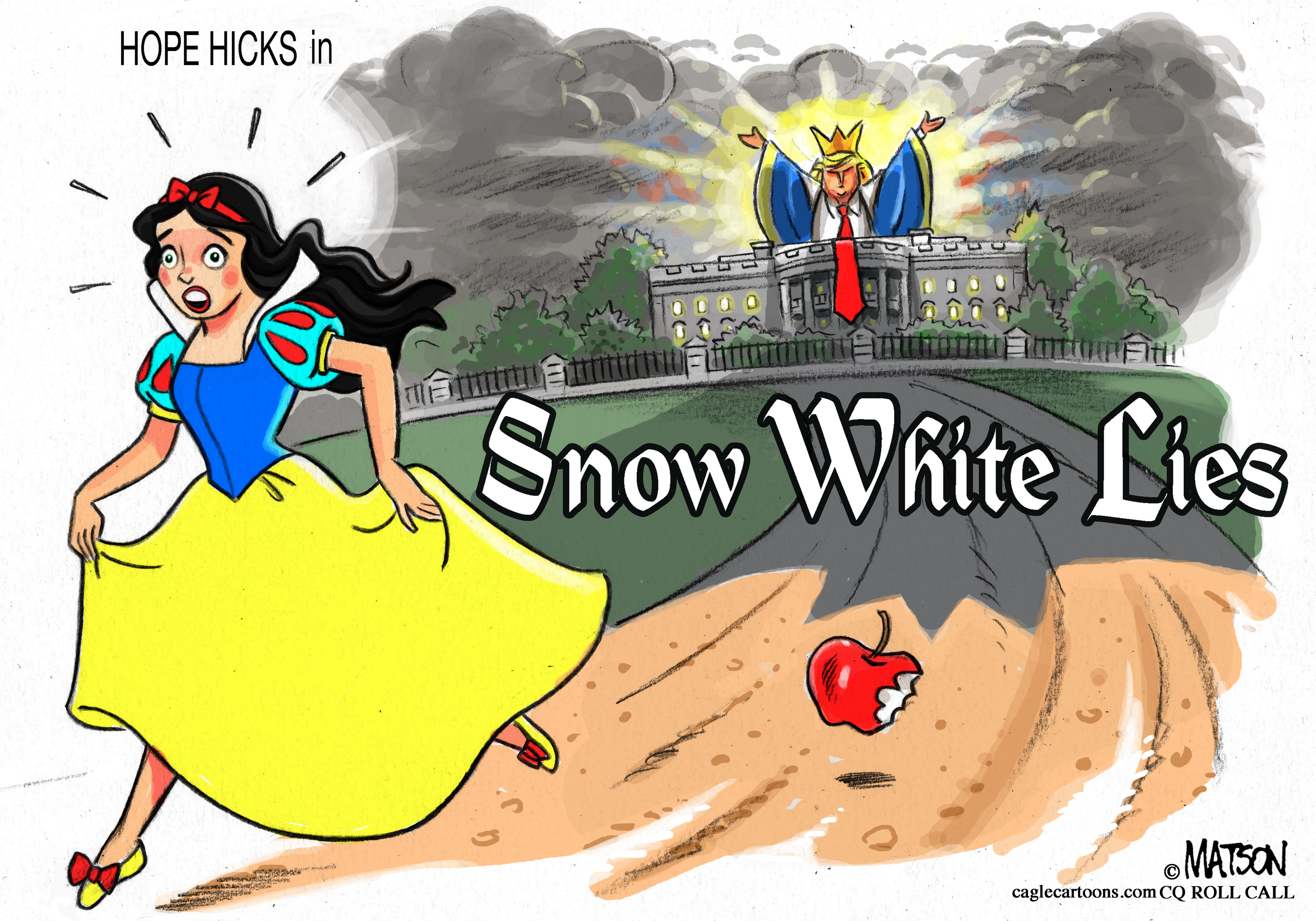 Political cartoon U.S. Hope Hicks resignation white lies Trump