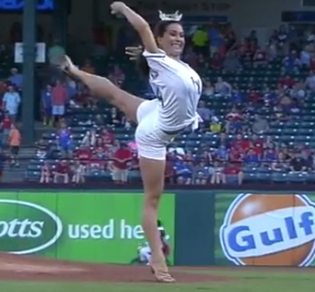 Watch Miss Texas stylishly throw the worst first pitch all year The Week