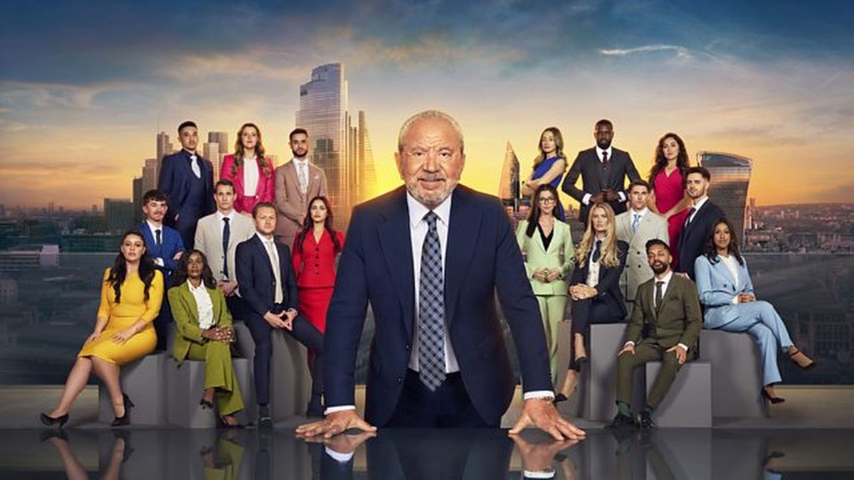 Lord Sugar (center) and the candidates of The Apprentice season 19 