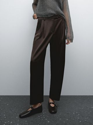 Massimo Dutti, Flowing wide-leg satin trousers