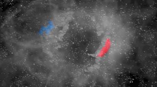 Astronomers have discovered that two famous molecular clouds within the Milky Way galaxy, Perseus (red) and Taurus (blue), lie on the rim of a huge interstellar bubble, shedding new light on the process of star formation.