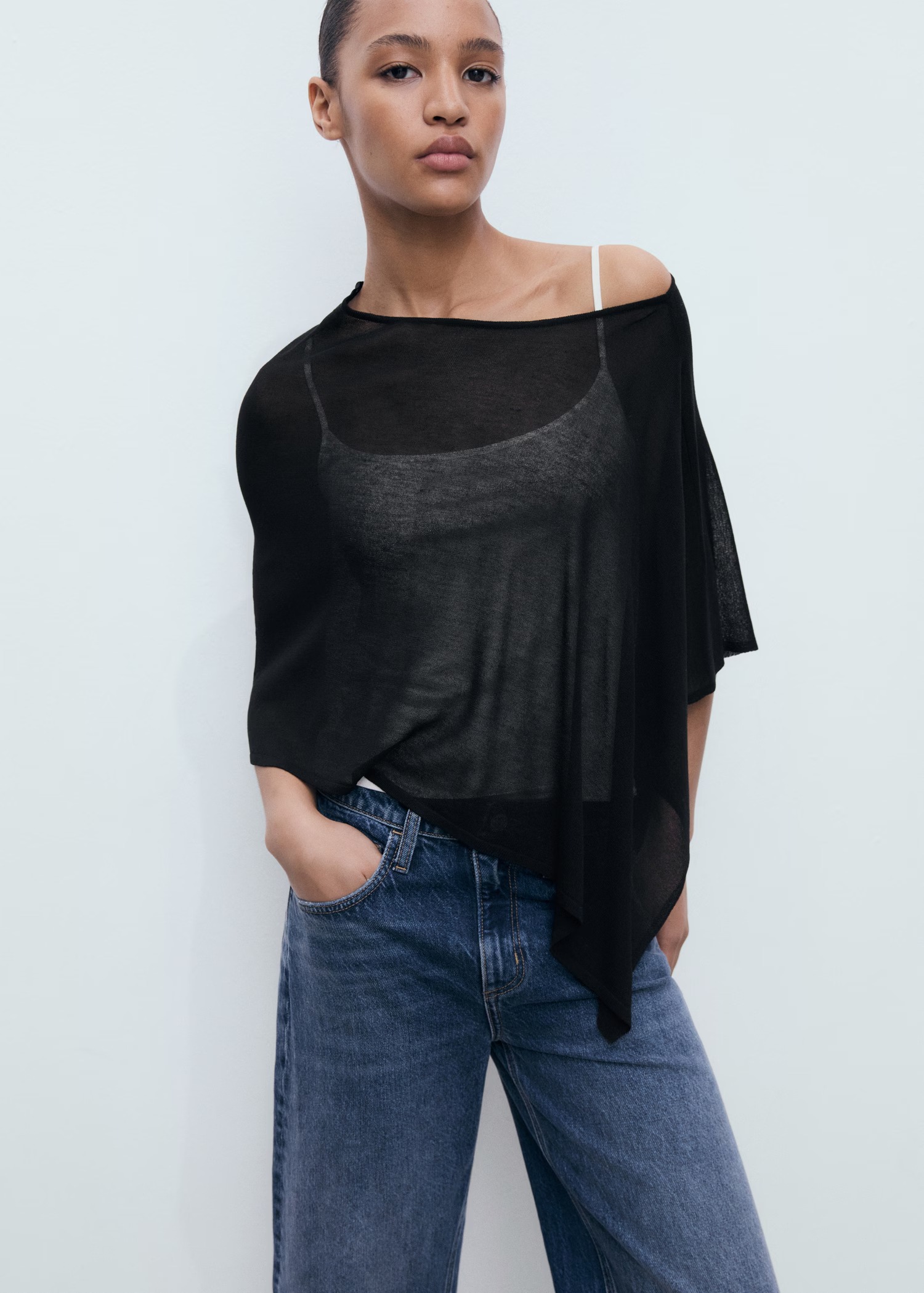MANGO, Asymmetrical Knitted Poncho