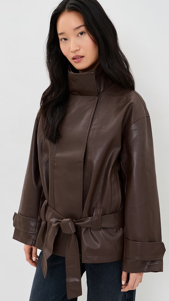 Jaden Faux Leather Jacket - Brown