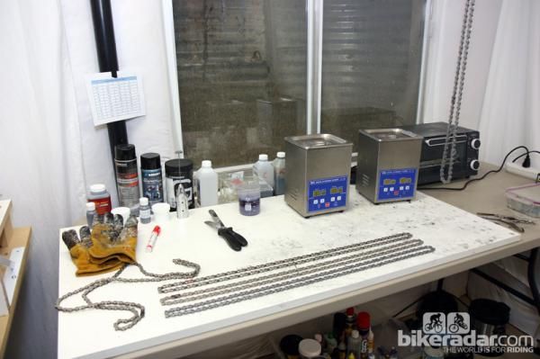 Not every tool has to be high-tech or bicycle-specific. Among the devices at Friction Facts' disposal are a toaster oven and a handheld milk frother.