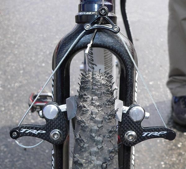 This prototype set of TRP carbon cantilever brakes was spotted on a Lapierre 'cross machine.