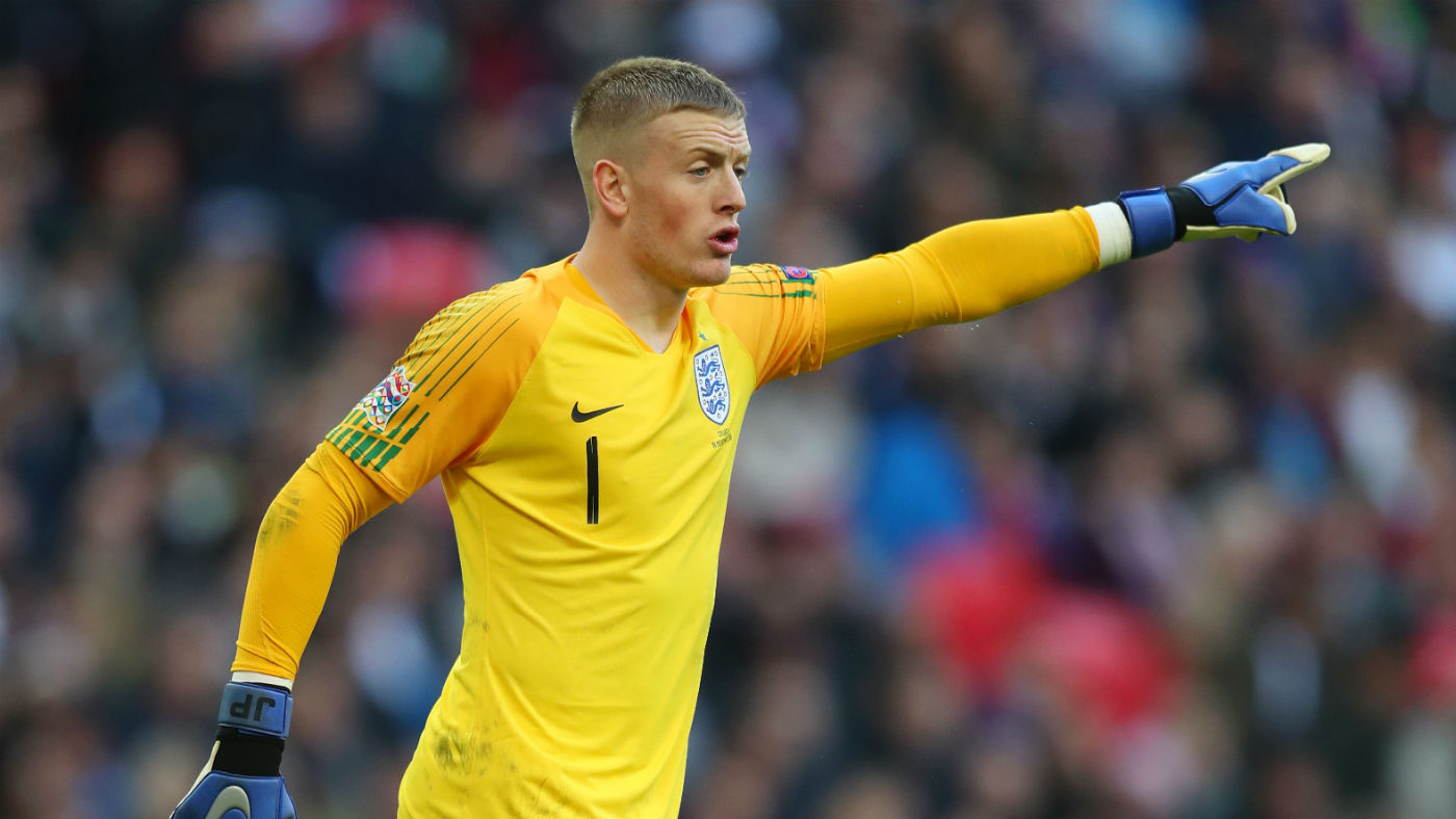 Everton goalkeeper Jordan Pickford in action for England at Wembley Stadium