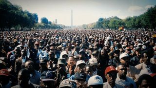 A shot of the Million Man March with the Washington Monument in the background in Eyes on the Prize III: We Who Believe in Freedom Cannot Rest