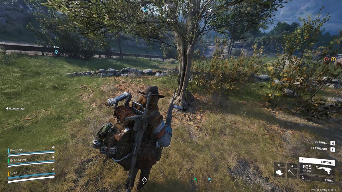 Arc Raiders olive locations: A player looking at the base of an olive tree in Olive Grove on the Blue Gate map.