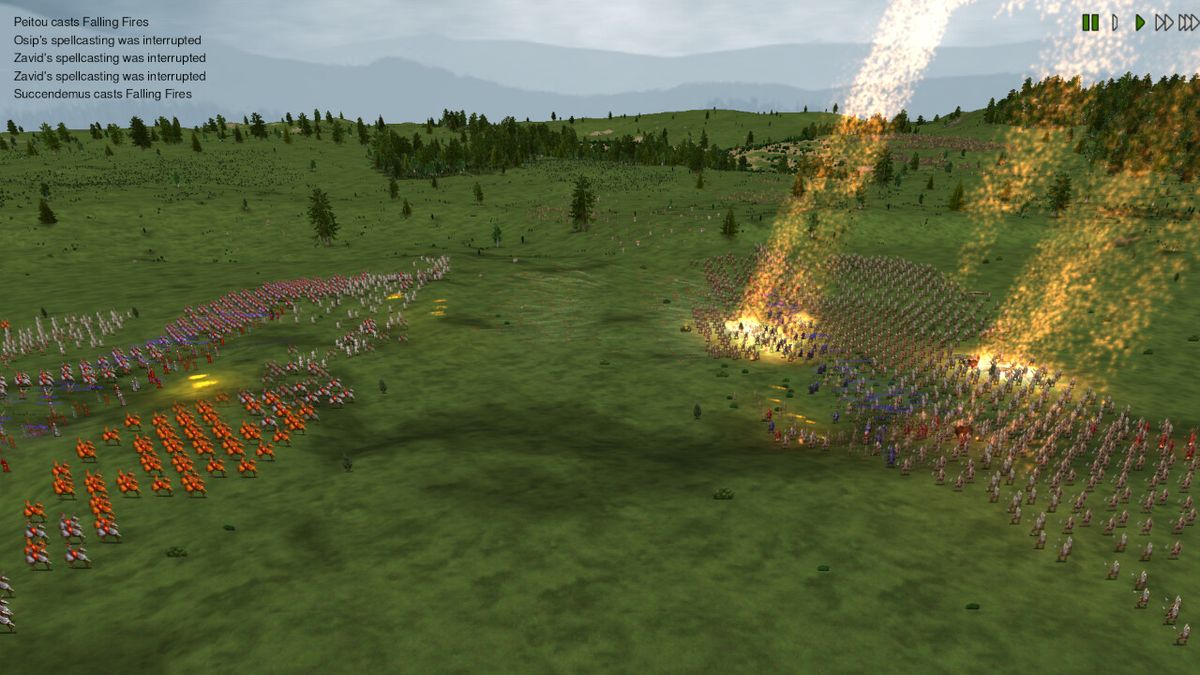 An army of pixel sprites marches to battle on 3D terrain in Dominions 6: Rise of the Pantokrator