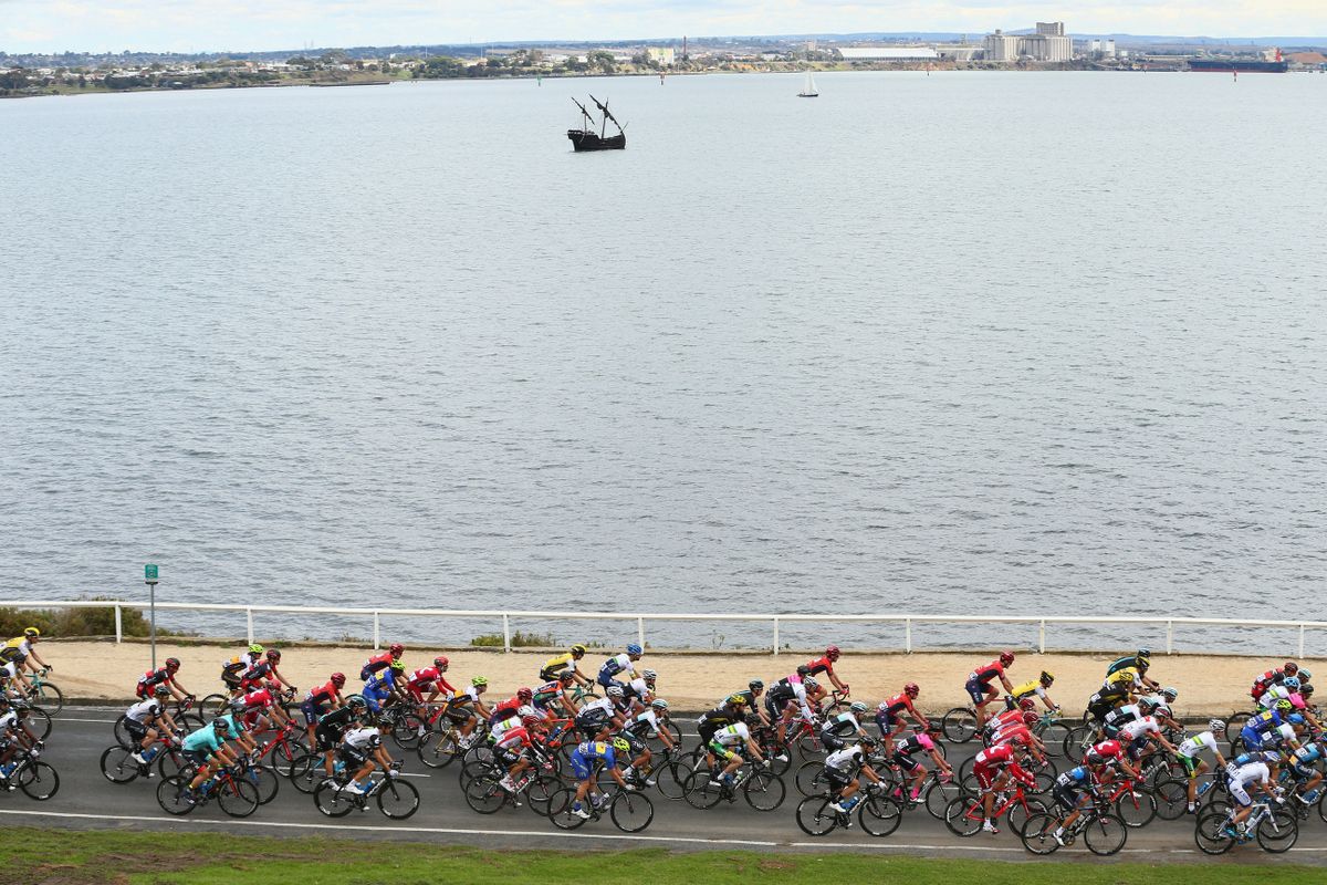 Riding alongside the Geelong bay