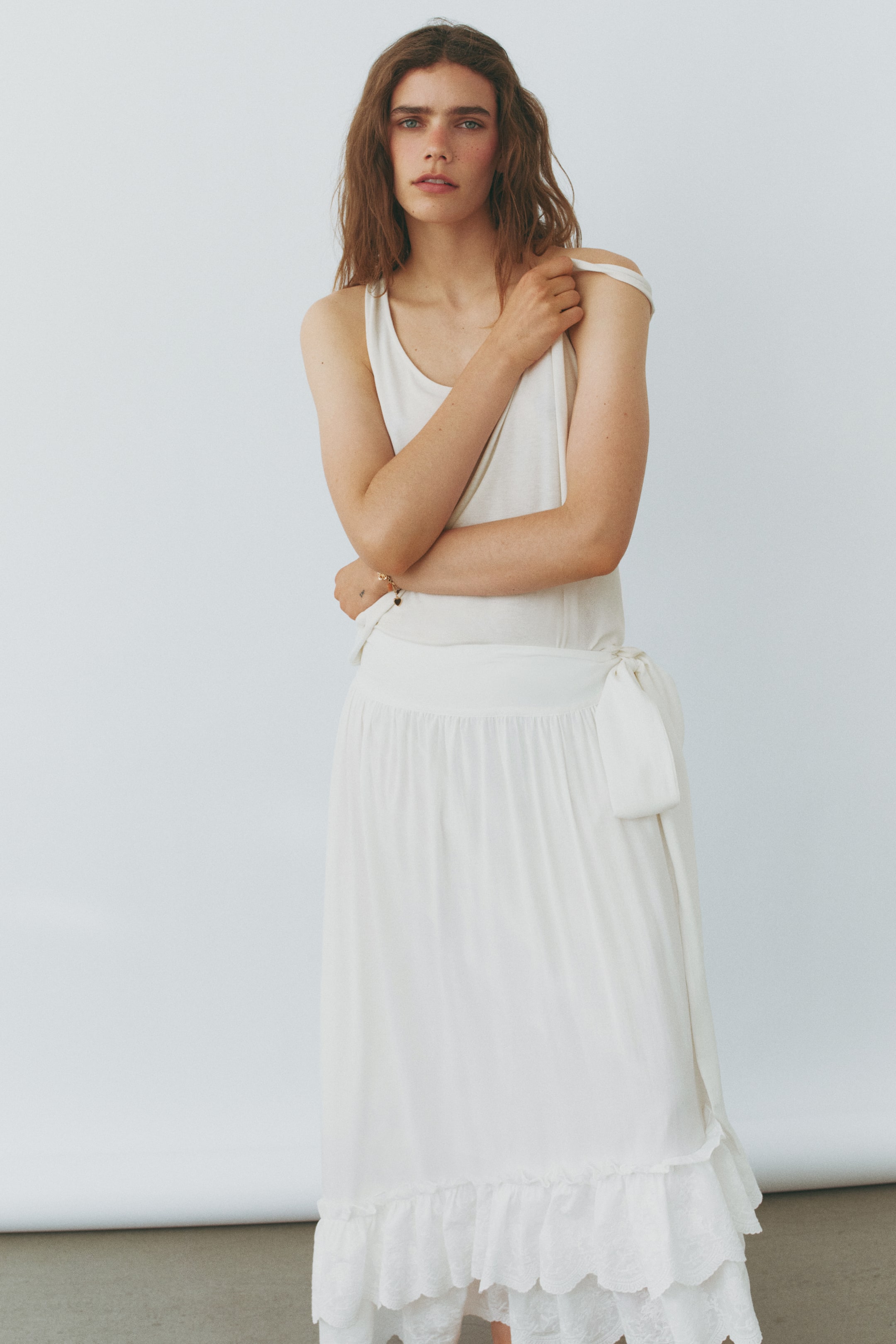 Embroidered Frill-Trimmed Skirt