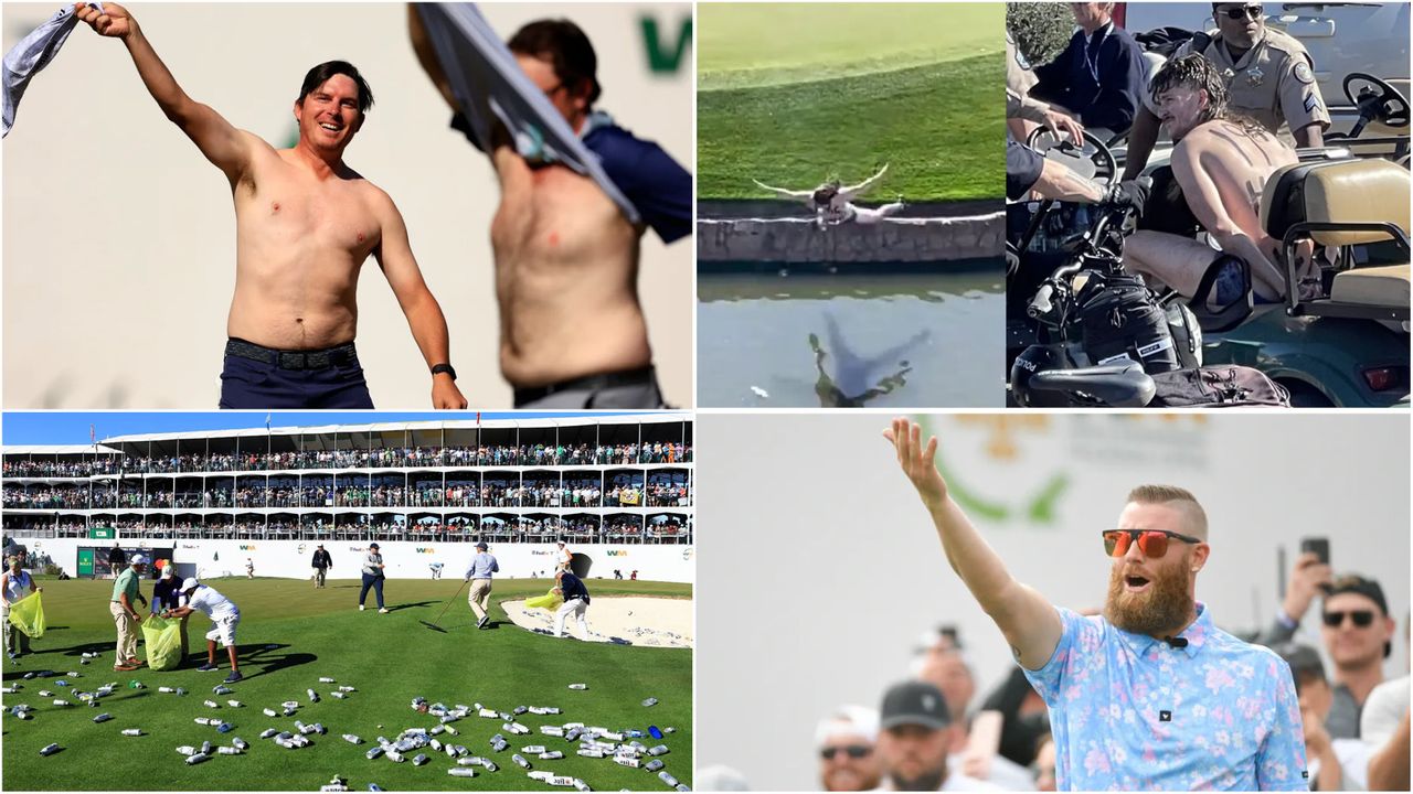 Compilation of images featuring scenes from the WM Phoenix Open on the PGA Tour