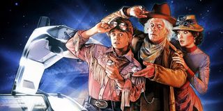 Back to the Future Part III Marty, Doc, and Clara dramatically check the time