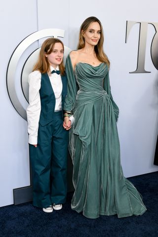 Angelina Jolie and her child on the tonys red carpet 2024