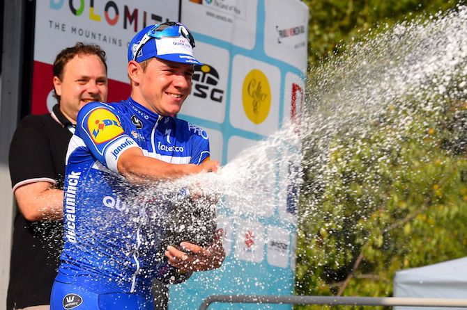 Remco Evenepoel (Deceuninck-QuickStep) celebrates winning stage 3 of the Adriatica Ionica Race