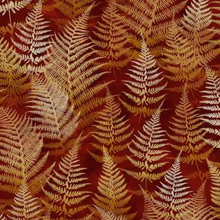 wallpaper swatch with woodland ferns in various orange shades