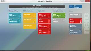 Nero 2017 Platinum houses 15 different modules.