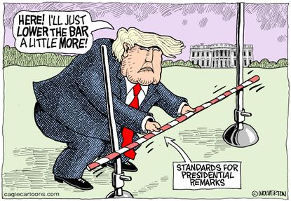 Political cartoon U.S. Trump lower the bar remarks comments presidential Omarosa dog