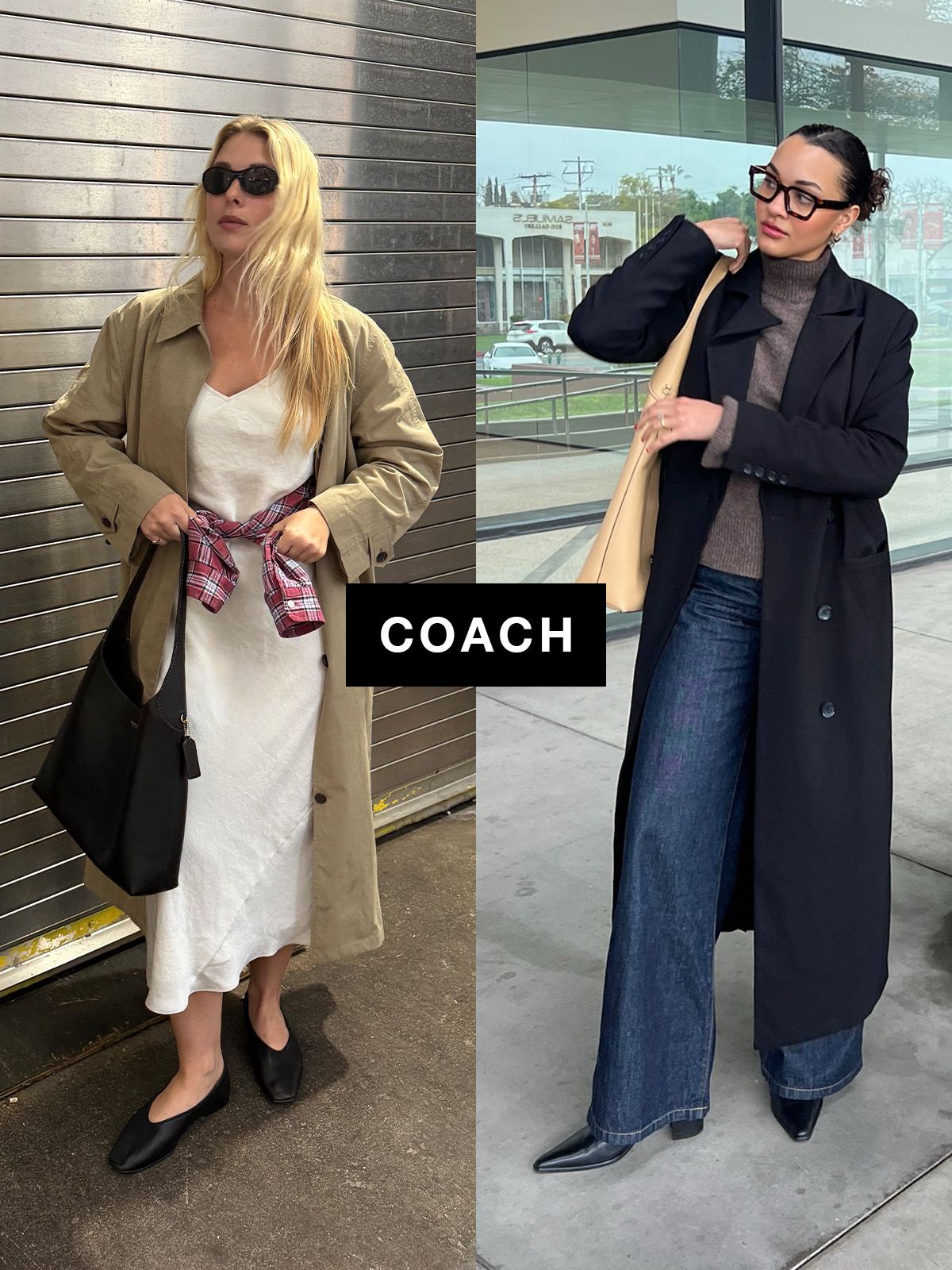 collage of editors wearing coach brooklyn bag