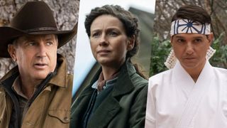 Kevin Costner in Yellowstone; Caitriona Balfe in Outlander; Ralph Macchio in Cobra Kai