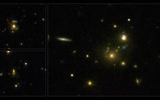 This image taken with the NASA/ESA Hubble Space Telescope shows a selection of galaxies used in a survey aimed at confirming the link between galaxy mergers and high-speed jets from supermassive black holes. On the left (top to bottom) are the galaxies 3C 297 and 3C 454.1, on the right is 3C 356.