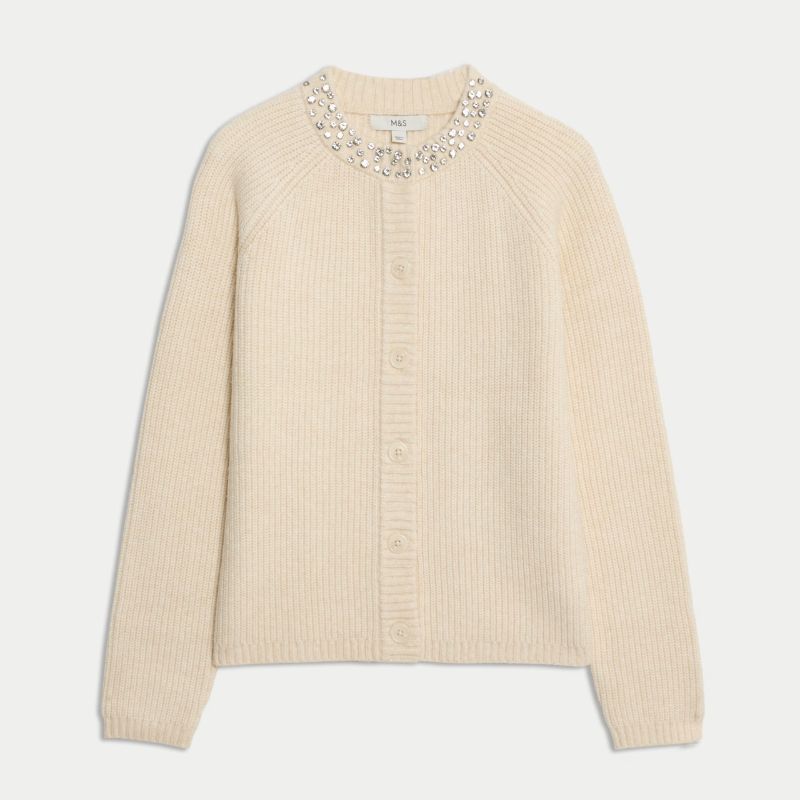 M&S, Textured Embellished Button Front Cardigan