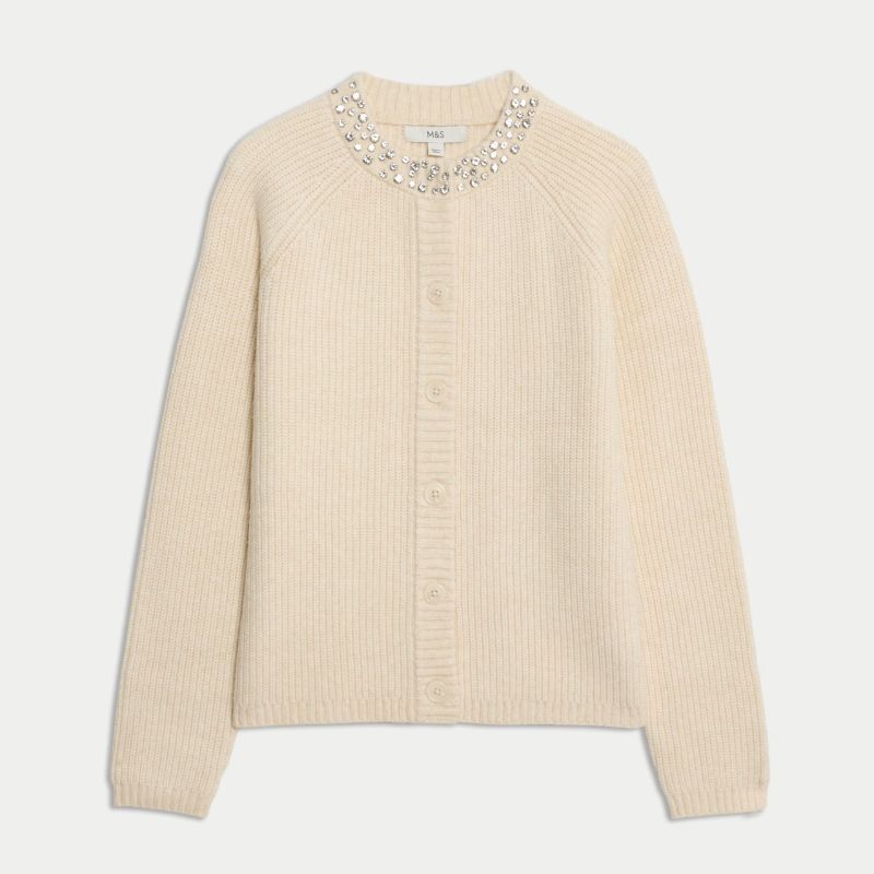 M&amp;amp;S, Textured Embellished Button Front Cardigan