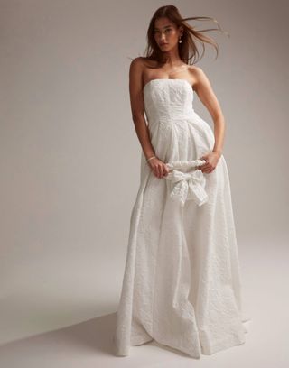 Asos Design Winnona Bandeau Maxi Wedding Dress in Textured Floral in