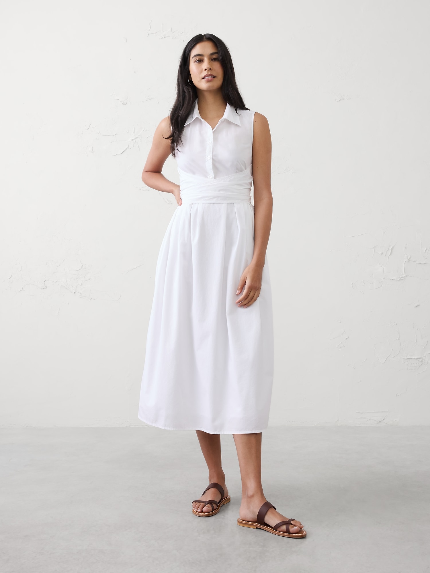 Poplin Wrapped Midi Shirtdress