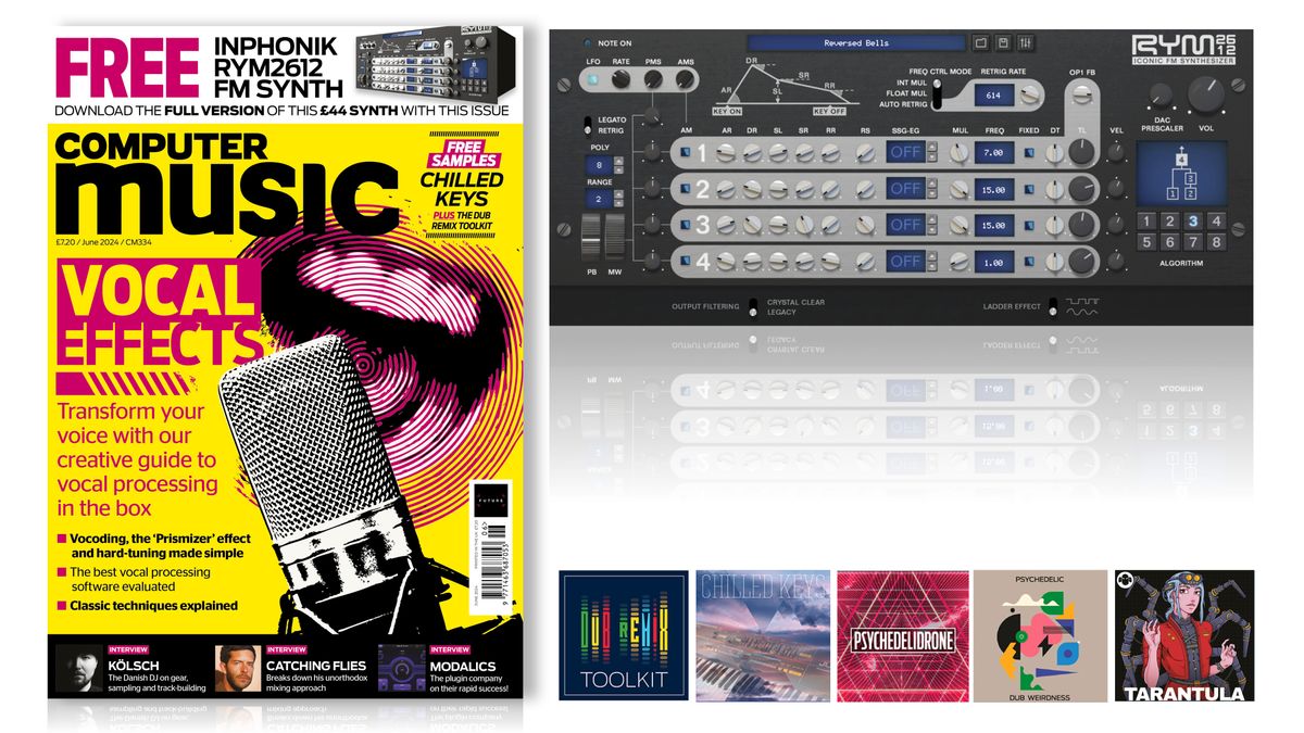 the cover of Computer Music magazine alongside the interface of Infonik RYM2612