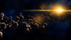 An illustration of an asteroid field