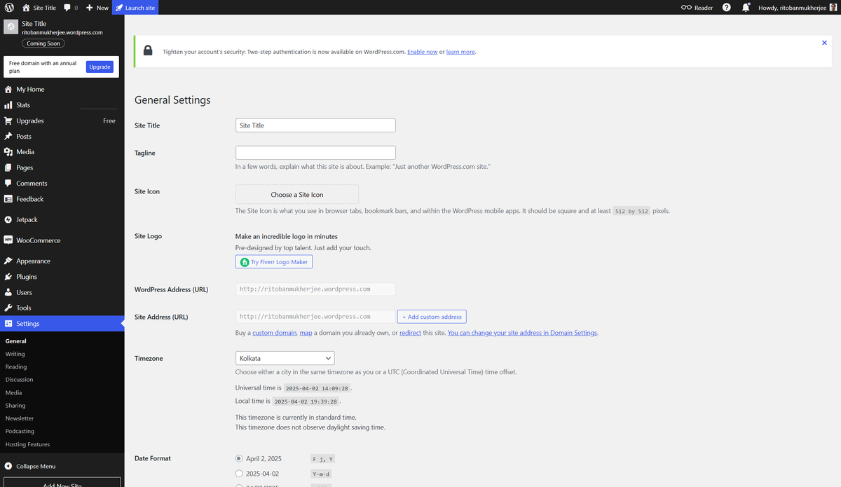 WordPress settings