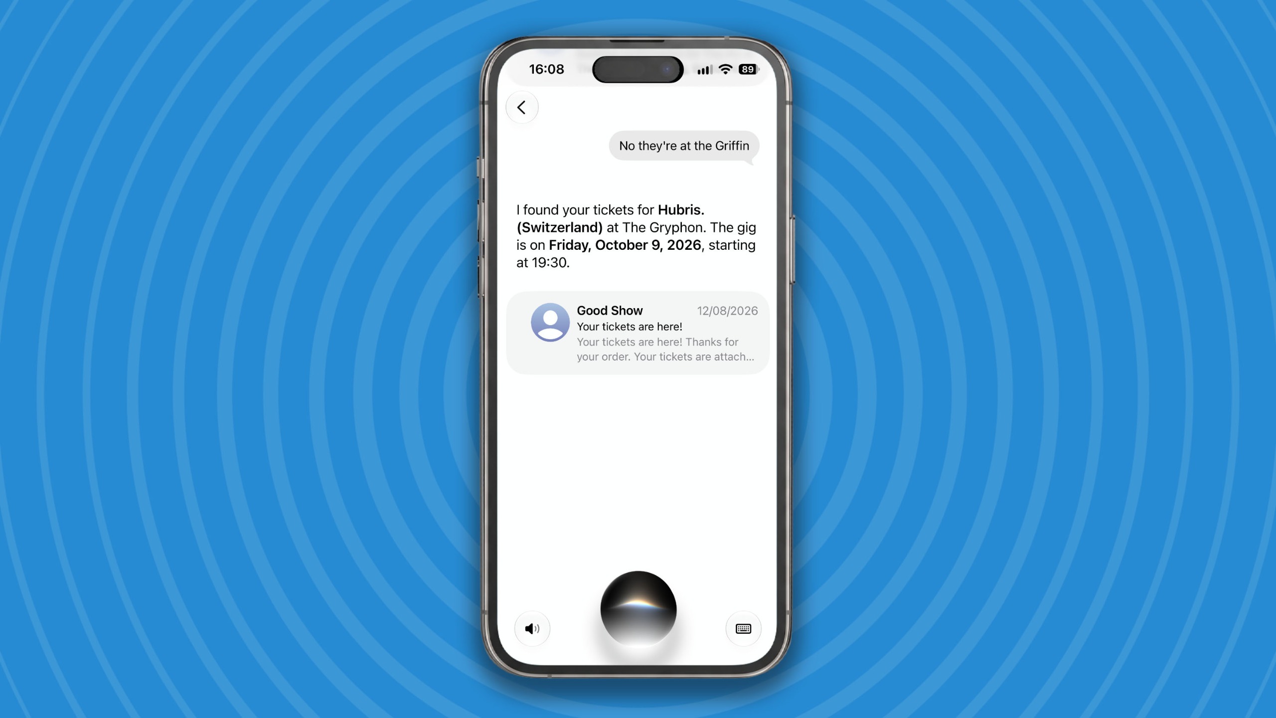 Siri AI searching Mail.