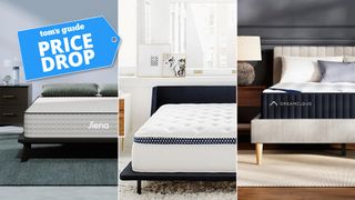 Composite image of the Siena Premier, WinkBed and DreamCloud Classic hybrid mattreses, with a Tom's Guide badge overlaid saying 'PRICE DROP'