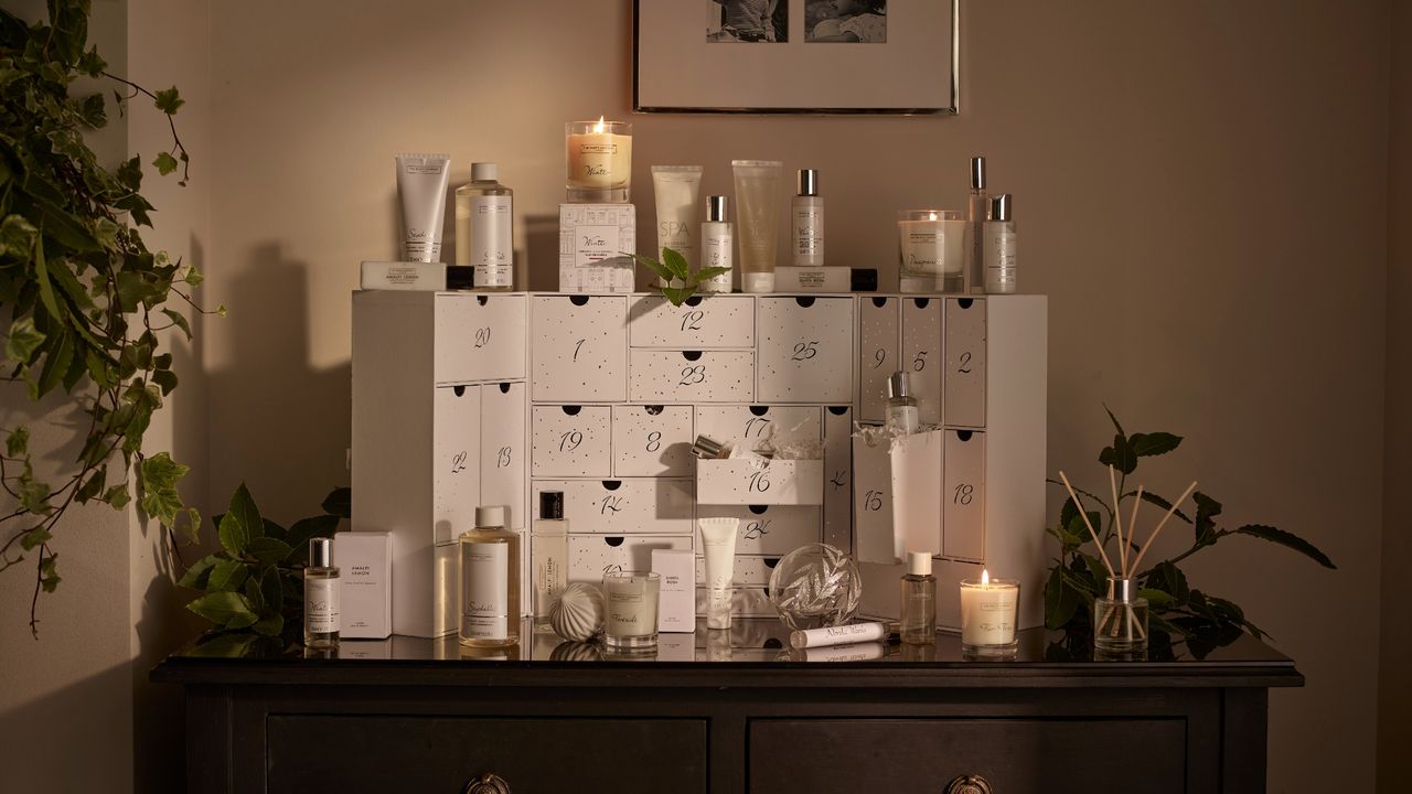 The White Company advent calendar with contents in and around it