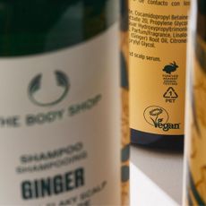 The Body Shop Vegan Certification on Ginger Shampoo Bottles
