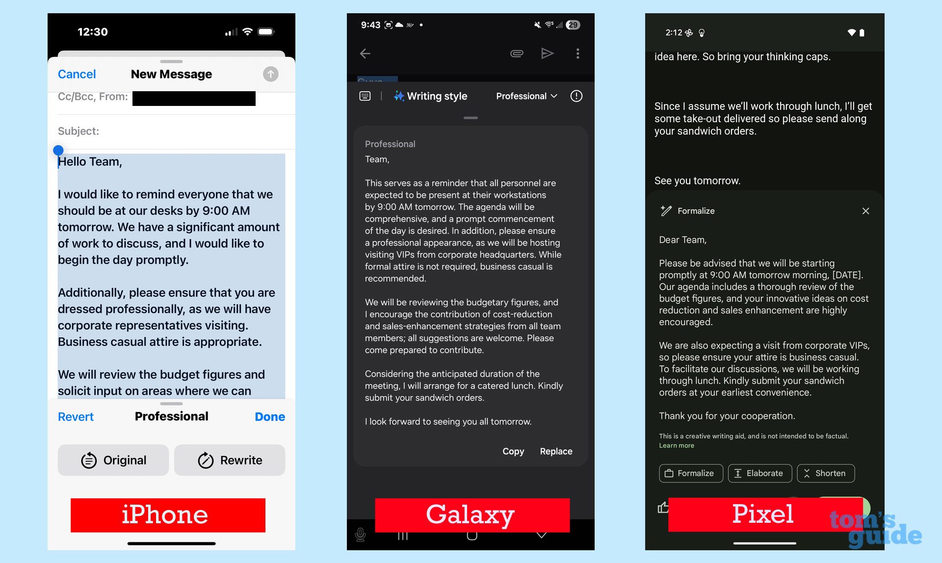 making writing sound more professional with ai writing tools on iPhone, Galaxy S25 and Pixel